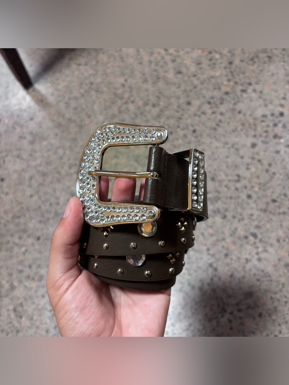 Brown Studded Bedazzled Western Belt (36) Sequins, Brown, Silver, Gold